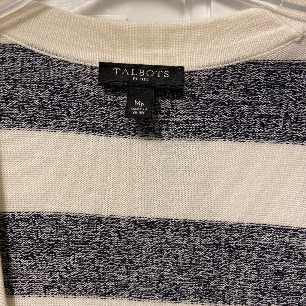 Talbots Navy and Cream Striped Cardigan - Picture 3 of 7